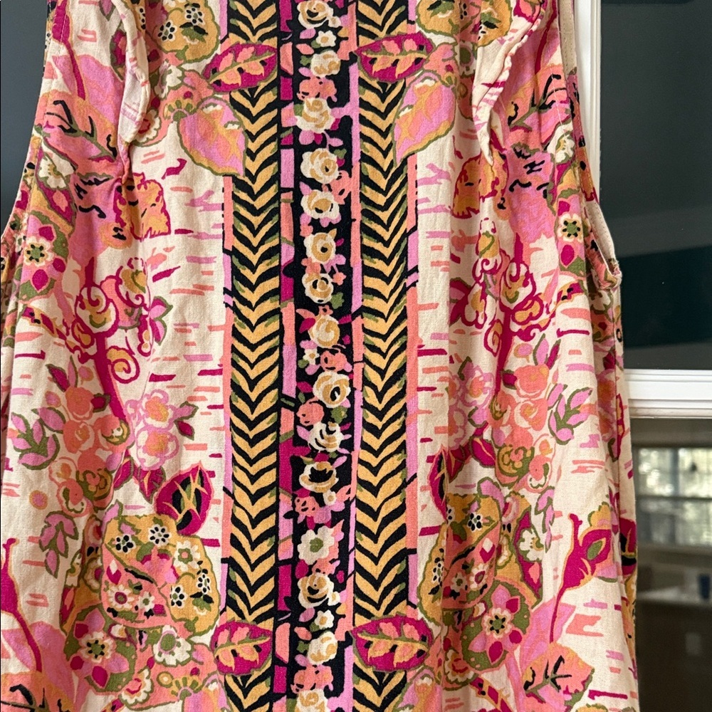 Free People Floral Ruffle Hem Sleeveless Tunic - Pink Multi - Picture 2 of 9